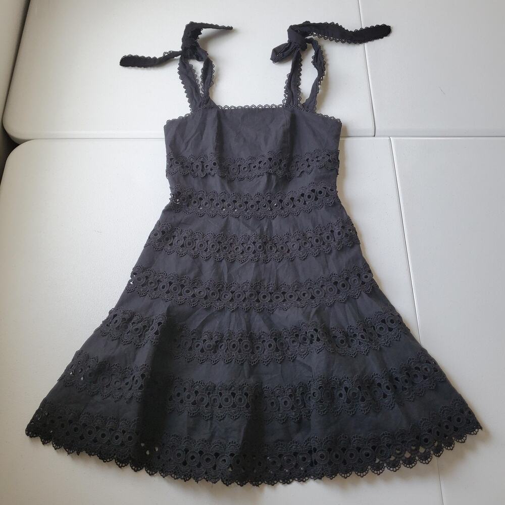 Goodnight Macaroon Dress Small Black Lace Eyelet Witch Whimsigoth Wednesday